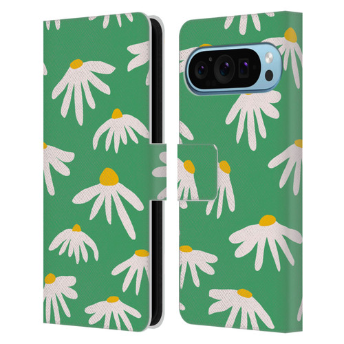 Ninola Colourful Prints Green Daisies Leather Book Wallet Case Cover For Google Pixel 9 / Pixel 9 Pro