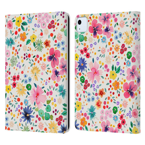 Ninola Colourful Prints Pink Floral Leather Book Wallet Case Cover For Apple iPad Air 11 2020/2022/2024