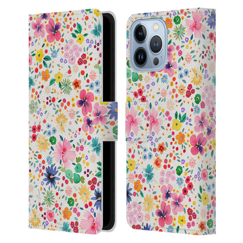 Ninola Colourful Prints Pink Floral Leather Book Wallet Case Cover For Apple iPhone 13 Pro Max