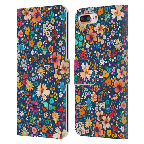Ninola Colourful Prints Blue Floral Leather Book Wallet Case Cover For Apple iPhone 7 Plus / iPhone 8 Plus