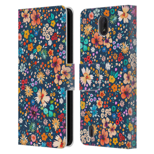 Ninola Colourful Prints Blue Floral Leather Book Wallet Case Cover For Nokia C01 Plus/C1 2nd Edition