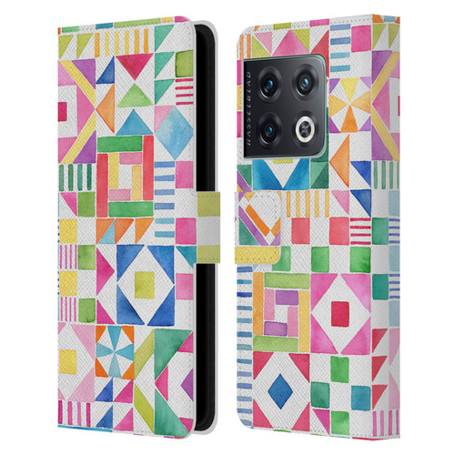 Ninola Colourful Prints Geometric Patchwork Leather Book Wallet Case Cover For OnePlus 10 Pro
