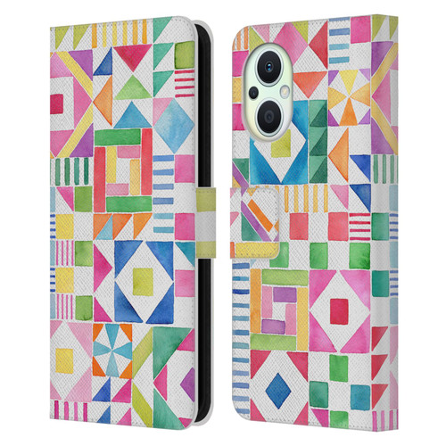 Ninola Colourful Prints Geometric Patchwork Leather Book Wallet Case Cover For OPPO Reno8 Lite