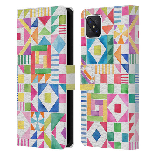 Ninola Colourful Prints Geometric Patchwork Leather Book Wallet Case Cover For OPPO Reno4 Z 5G