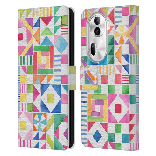 Ninola Colourful Prints Geometric Patchwork Leather Book Wallet Case Cover For OPPO Reno11