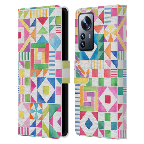 Ninola Colourful Prints Geometric Patchwork Leather Book Wallet Case Cover For Xiaomi 12 Pro