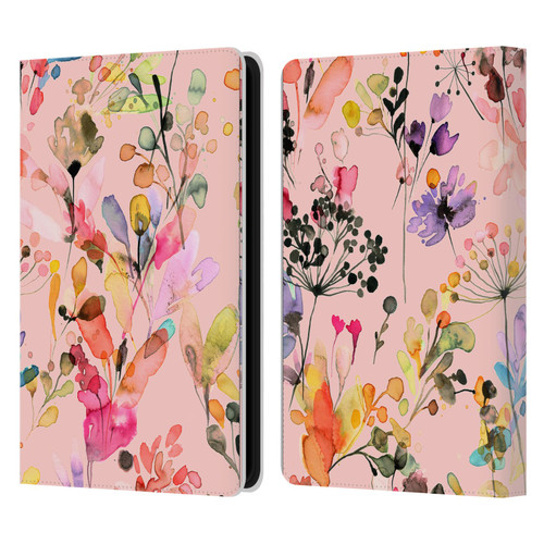 Ninola Flower Patterns Wild Grasses Pink Leather Book Wallet Case Cover For Amazon Kindle Paperwhite 5 (2021)