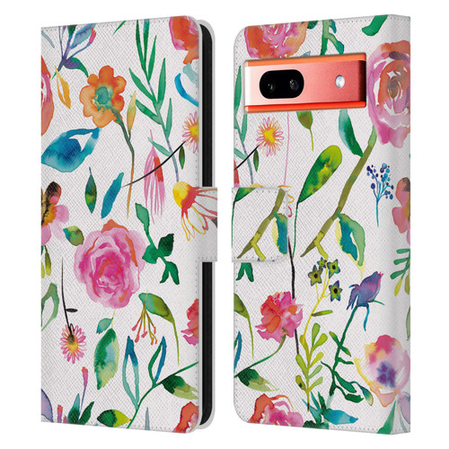 Ninola Flower Patterns Floral Green Leather Book Wallet Case Cover For Google Pixel 7a