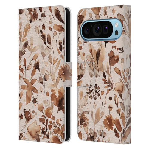 Ninola Flower Patterns Rustic Floral Terracotta Leather Book Wallet Case Cover For Google Pixel 9 / Pixel 9 Pro
