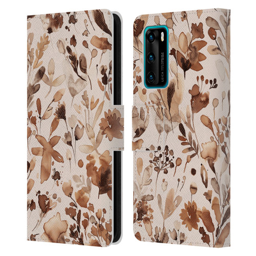 Ninola Flower Patterns Rustic Floral Terracotta Leather Book Wallet Case Cover For Huawei P40 5G