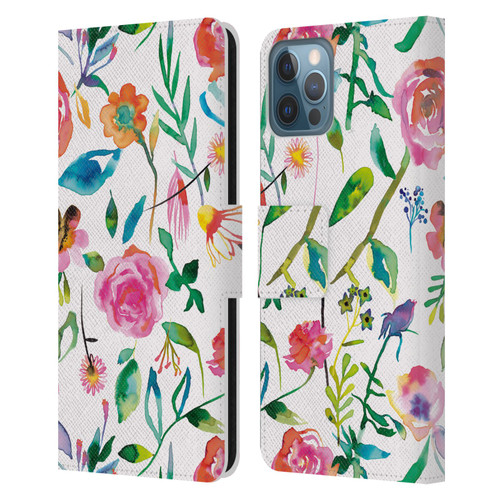 Ninola Flower Patterns Floral Green Leather Book Wallet Case Cover For Apple iPhone 12 / iPhone 12 Pro