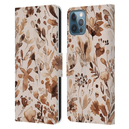 Ninola Flower Patterns Rustic Floral Terracotta Leather Book Wallet Case Cover For Apple iPhone 12 / iPhone 12 Pro