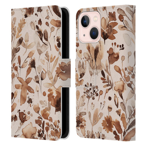 Ninola Flower Patterns Rustic Floral Terracotta Leather Book Wallet Case Cover For Apple iPhone 13 Mini