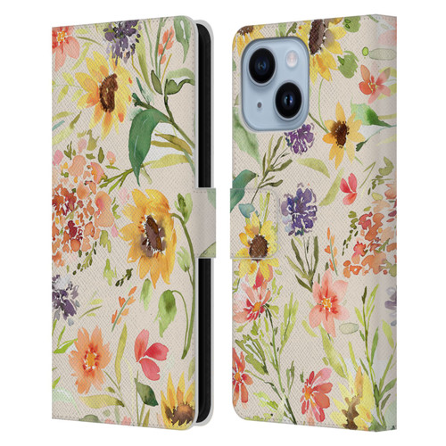 Ninola Flower Patterns Sunflower Plants Autumn Leather Book Wallet Case Cover For Apple iPhone 14 Plus