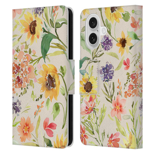 Ninola Flower Patterns Sunflower Plants Autumn Leather Book Wallet Case Cover For Apple iPhone 16