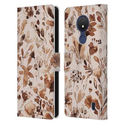 Ninola Flower Patterns Rustic Floral Terracotta Leather Book Wallet Case Cover For Nokia C21