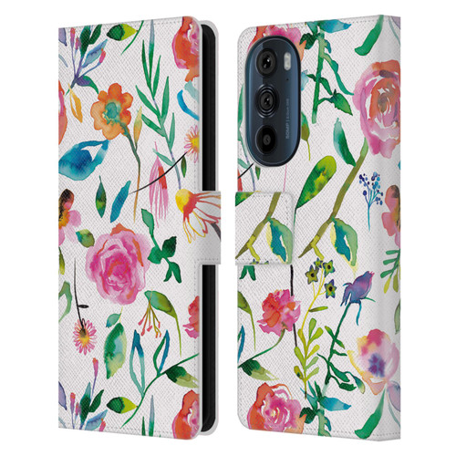 Ninola Flower Patterns Floral Green Leather Book Wallet Case Cover For Motorola Edge 30