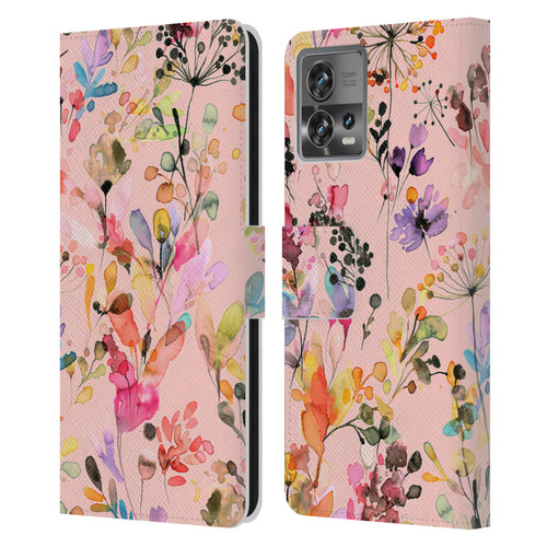 Ninola Flower Patterns Wild Grasses Pink Leather Book Wallet Case Cover For Motorola Moto Edge 30 Fusion