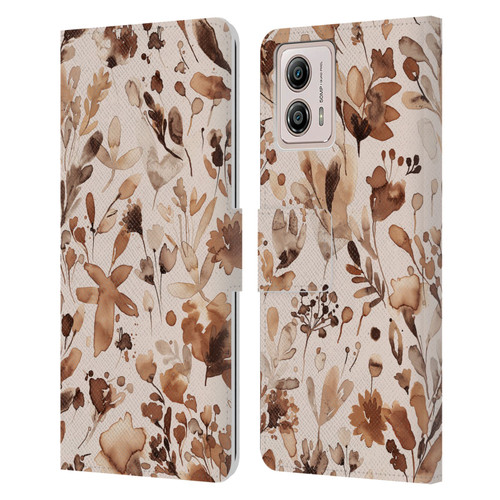 Ninola Flower Patterns Rustic Floral Terracotta Leather Book Wallet Case Cover For Motorola Moto G53 5G