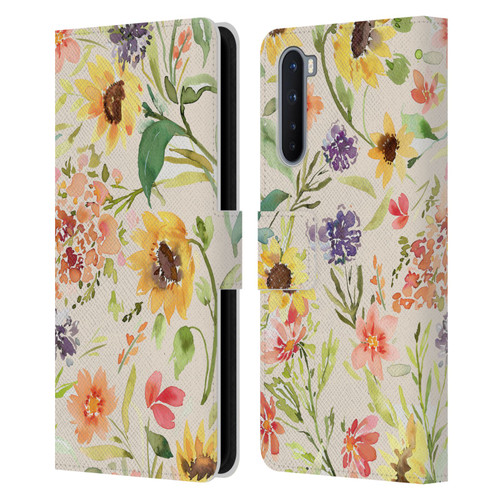 Ninola Flower Patterns Sunflower Plants Autumn Leather Book Wallet Case Cover For OnePlus Nord 5G