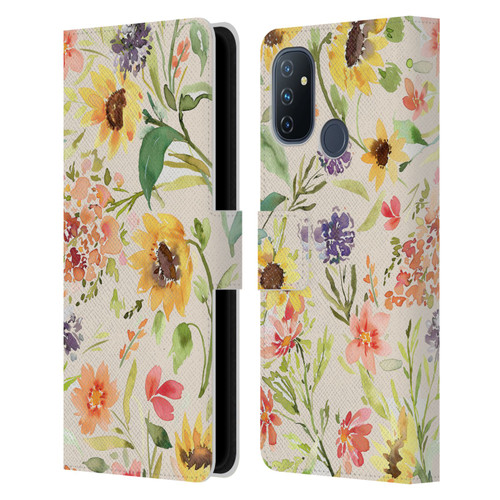 Ninola Flower Patterns Sunflower Plants Autumn Leather Book Wallet Case Cover For OnePlus Nord N100