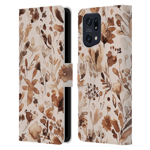 Ninola Flower Patterns Rustic Floral Terracotta Leather Book Wallet Case Cover For OPPO Find X5