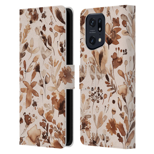 Ninola Flower Patterns Rustic Floral Terracotta Leather Book Wallet Case Cover For OPPO Find X5 Pro