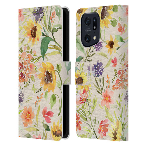Ninola Flower Patterns Sunflower Plants Autumn Leather Book Wallet Case Cover For OPPO Find X5 Pro