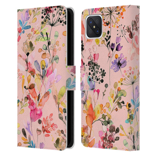 Ninola Flower Patterns Wild Grasses Pink Leather Book Wallet Case Cover For OPPO Reno4 Z 5G