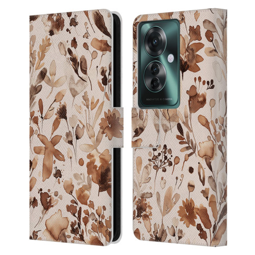 Ninola Flower Patterns Rustic Floral Terracotta Leather Book Wallet Case Cover For OPPO Reno11 F 5G / F25 Pro 5G