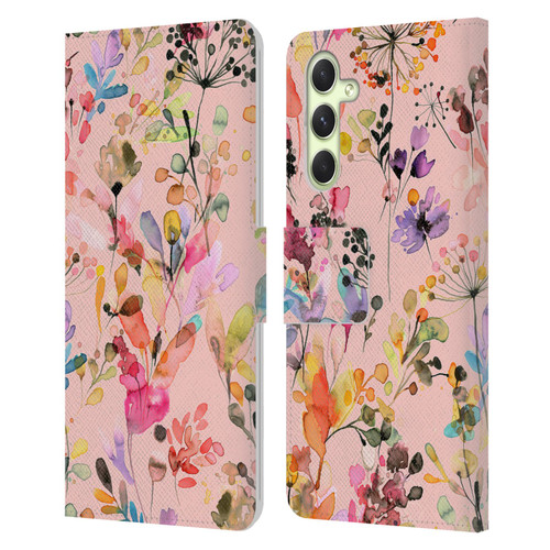 Ninola Flower Patterns Wild Grasses Pink Leather Book Wallet Case Cover For Samsung Galaxy A54 5G