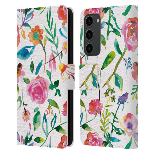 Ninola Flower Patterns Floral Green Leather Book Wallet Case Cover For Samsung Galaxy S23+ 5G