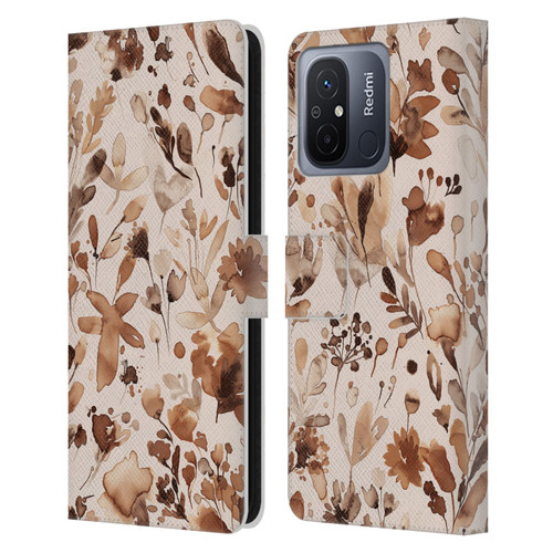 Ninola Flower Patterns Rustic Floral Terracotta Leather Book Wallet Case Cover For Xiaomi Redmi 12C
