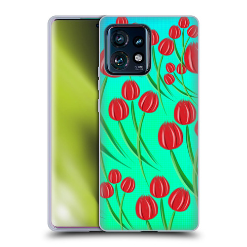 Grace Illustration Lovely Floral Red Tulips Soft Gel Case for Motorola Edge Plus 2023