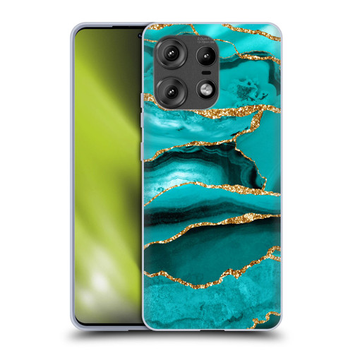 UtArt Malachite Emerald Aquamarine Gold Waves Soft Gel Case for Motorola Edge 50 Pro