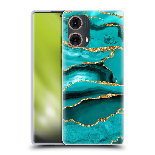 UtArt Malachite Emerald Aquamarine Gold Waves Soft Gel Case for Motorola Moto G85