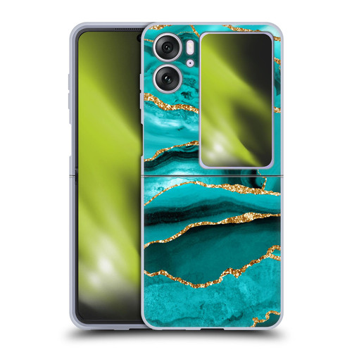 UtArt Malachite Emerald Aquamarine Gold Waves Soft Gel Case for OPPO Find N2 Flip