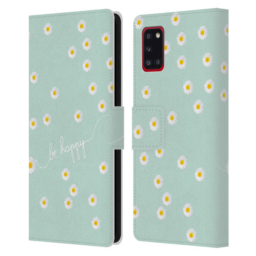 Monika Strigel Happy Daisy Mint Leather Book Wallet Case Cover For Samsung Galaxy A31 (2020)