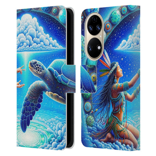 Shambhala Light Visionary Art Celestial Graphics Terrapin Traveler Leather Book Wallet Case Cover For Huawei P50