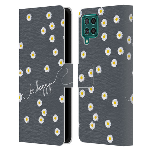 Monika Strigel Happy Daisy Grey Leather Book Wallet Case Cover For Samsung Galaxy F62 (2021)