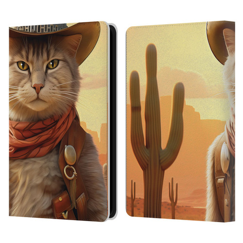 Michael David Ward Animals Kitty Cowboy Leather Book Wallet Case Cover For Amazon Kindle Paperwhite 5 (2021)