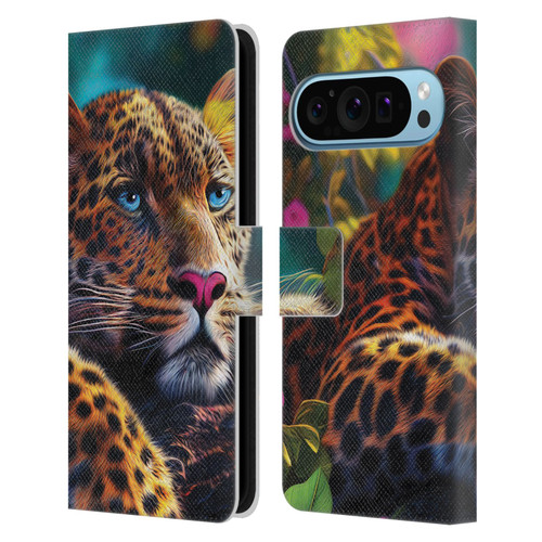 Michael David Ward Animals Reclining Leopard Leather Book Wallet Case Cover For Google Pixel 9 / Pixel 9 Pro