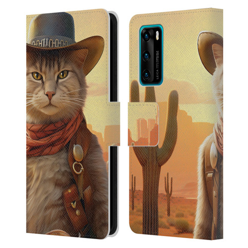 Michael David Ward Animals Kitty Cowboy Leather Book Wallet Case Cover For Huawei P40 5G
