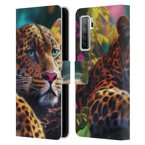 Michael David Ward Animals Reclining Leopard Leather Book Wallet Case Cover For Huawei Nova 7 SE/P40 Lite 5G