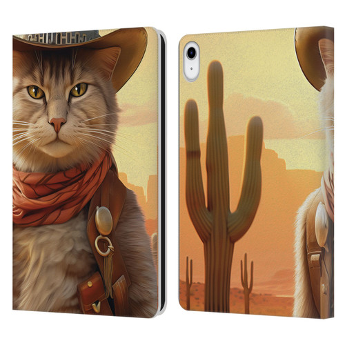 Michael David Ward Animals Kitty Cowboy Leather Book Wallet Case Cover For Apple iPad 10.9 2022/2025