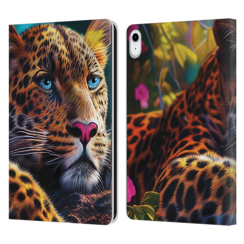 Michael David Ward Animals Reclining Leopard Leather Book Wallet Case Cover For Apple iPad 10.9 2022/2025