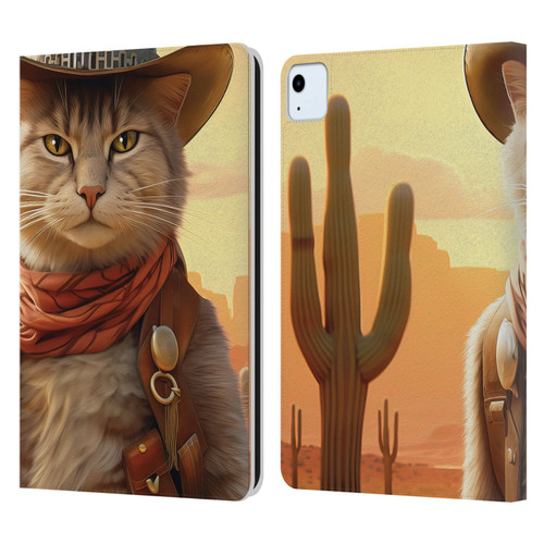 Michael David Ward Animals Kitty Cowboy Leather Book Wallet Case Cover For Apple iPad Air 11 2020/2022/2024