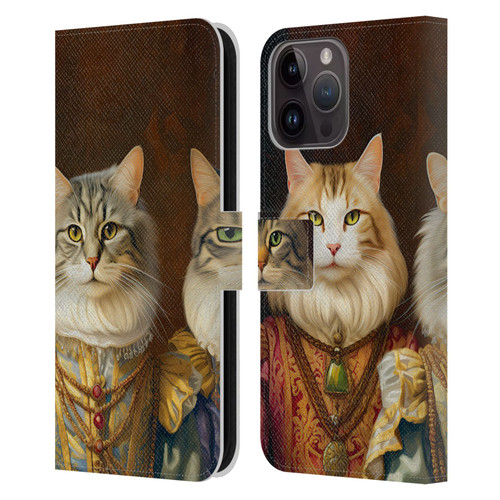 Michael David Ward Animals Fancy Cats Leather Book Wallet Case Cover For Apple iPhone 15 Pro Max