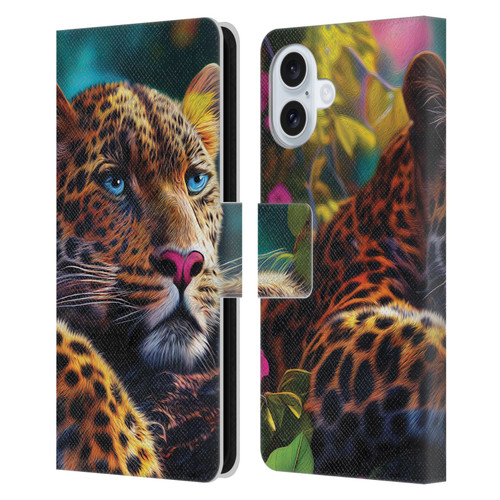 Michael David Ward Animals Reclining Leopard Leather Book Wallet Case Cover For Apple iPhone 16 Plus