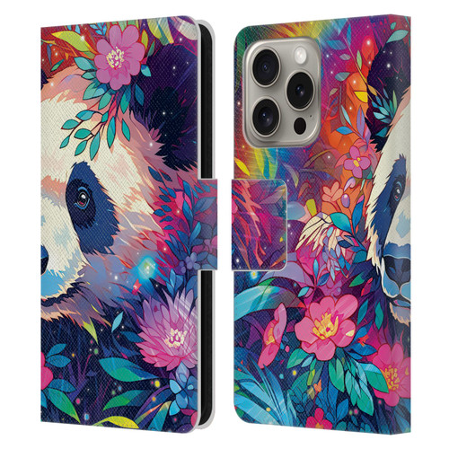 Michael David Ward Animals Panda Leather Book Wallet Case Cover For Apple iPhone 16 Pro